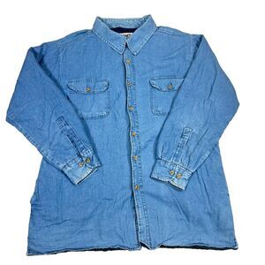 Wilderness Men's Jacket Fleece Lined Blue Denim Button Long Sleeve Large Coat